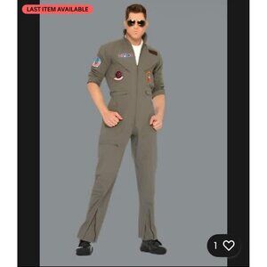 Top Gun by Leg Avenue M/L Flight Suite Costume Maverick Badge Halloween Olive Gr